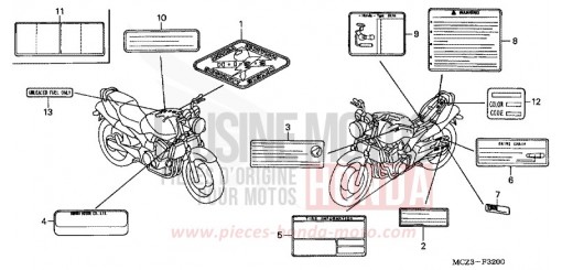 ETIQUETTE DE PRECAUTIONS CB900F2 de 2002